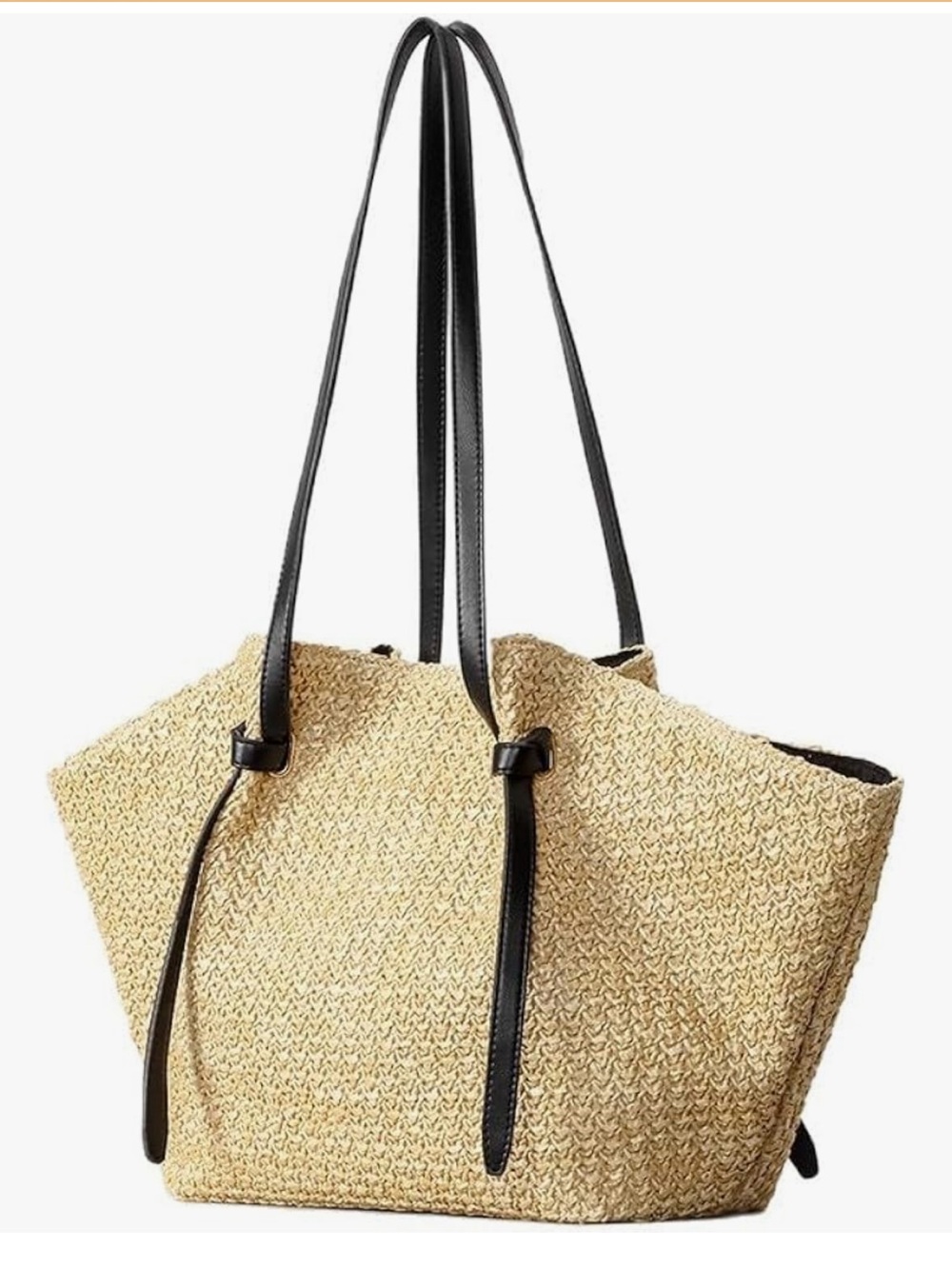 Woven Straw Tote Bag with Black Trim - Picture 11 of 11